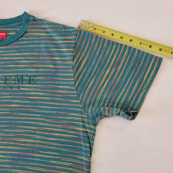 Supreme New York Static Stripe Short Sleeve T Shirt Large Green 100% Cotton - Picture 10 of 12